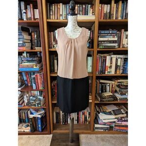 Gap 2 tone nude and black tank dress pleated front high neck euc sz 8
